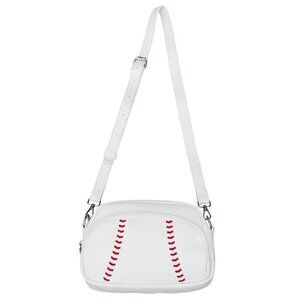 Faux Leather Crossbody Bag Adjustable Strap Sporty Baseball Purse